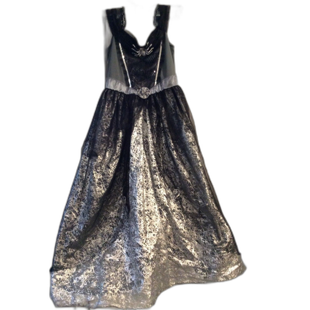 Girls 7/8 Witches Long Dress Costume Glimmer Shiny Full Skirt Spider